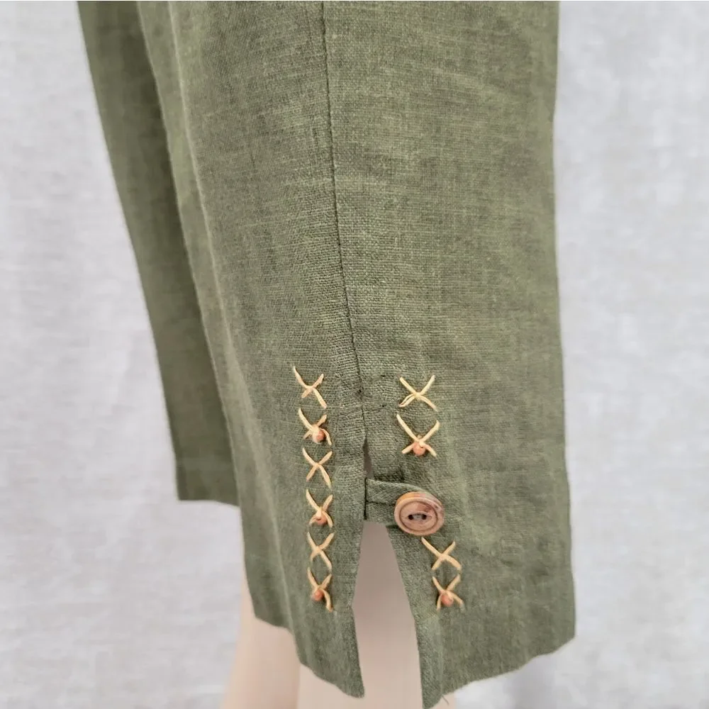 Stonebridge Vintage Green Linen Animal Print Safari Matching Set Blouse Trousers